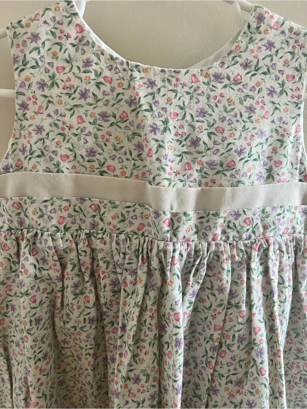 Sleeveless Floral Cotton Dress for Girls - White with Pink & Green Print